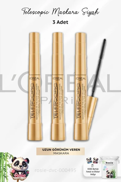 L'Oreal Paris 3 Adet Loreal Paris Telescopic Maskara Siyah ve ROSIE Pamuk