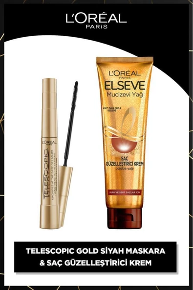 L'Oreal Paris Telescopic Maskara & Elseve Mucizevi Yağ Saç Güzelleştirici Krem 150 ml Set