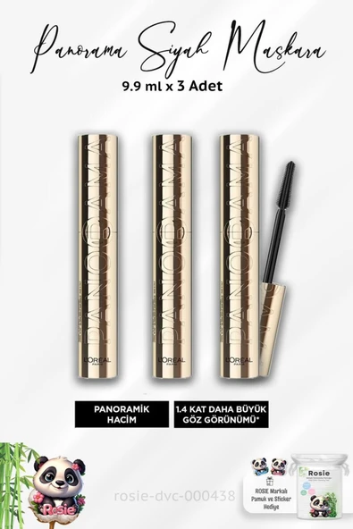 L'Oreal Paris 3 Adet Loreal Paris Panorama Siyah Maskara ve ROSIE Pamuk