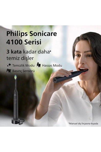 Philips Sonicare 4100 Serisi Sonic Şarjlı Diş Fırçası Siyah Temizleme-Hassas Mod-14 Gün Pil Süresi - 4