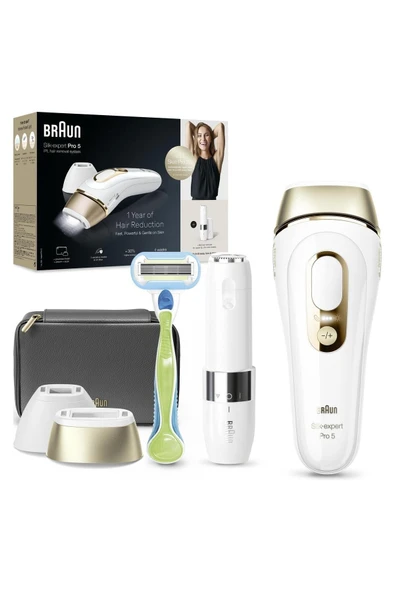 Braun 400.000 Atım IPL Silk expert Pro 5 Evde Tüy Alma, Çanta, Venus Tıraş Makinesi, 2 Başlık ile The Cee