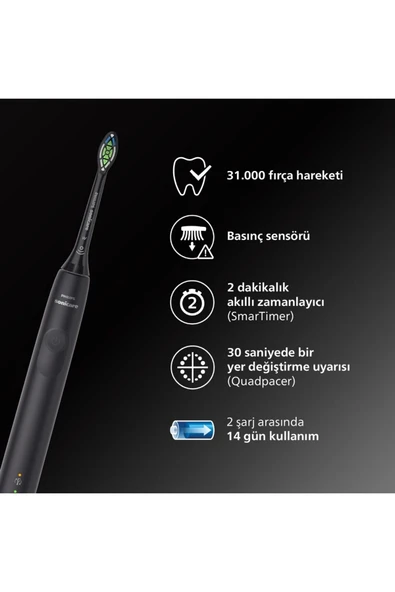 Philips Sonicare 4100 Serisi Sonic Şarjlı Diş Fırçası Siyah Temizleme-Hassas Mod-14 Gün Pil Süresi - 3