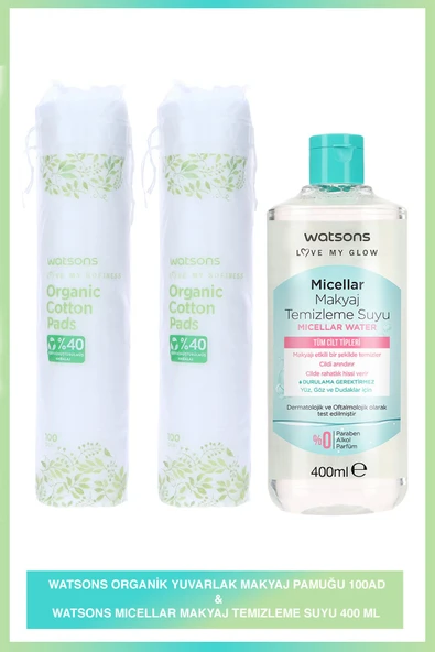 Watsons Organik Makyaj Pamuğu * 2 + Watsons 400 ML Micellar Makyaj Temizleme Suyu