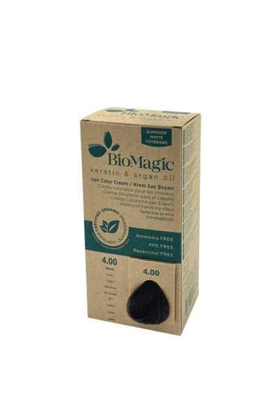 BIOMAGIC Doğal Organic Kalıcı Krem Saç Boyası Kahve No: 4.00__60ml.,…….111521