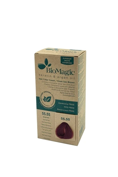 BIOMAGIC Doğal Organic 55.55 Şarap Kızılı Kalıcı Krem Saç Boyası 60ml. ….473