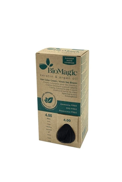 BIOMAGIC Doğal Organic No:4.00 Kahve Kalıcı Krem Saç Boyası 60ml.….52
