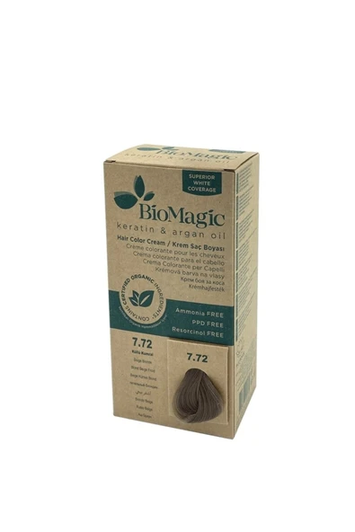 BIOMAGIC Natural Organic Ashy Auburn No. 7.72 Hair Color Cream KeyÜrün213