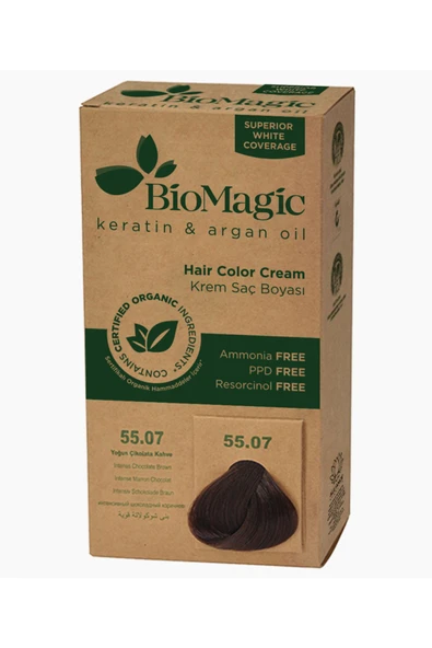 BIOMAGIC Natural Organic Intense Chocolate Brown 55.07 Cream Hair Dye KeyÜrün1204