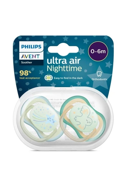 Philips Avent Ultra Air Night Karanlıkta Parlar Gece Emziği 0-6 ay Erkek SCF376/18