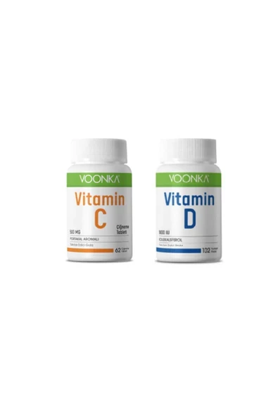 Voonka Yetişkinler Için D Vitamini 1000 Iu 102 Kapsül+c Vitamini 62 Çiğneme Tableti