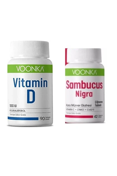Voonka Vitamin D İçeren Takviye Edici Gıda 90 Kapsül -Voonka Sambucus Nigra 42 Çiğneme Tablet