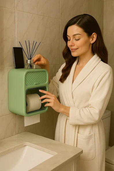 UZUNKAYA HOME Tuvalet Kağıdı Kutusu | Duvar Tipi | Akıllı Telefon Raflı | Banyo Organizeri | Dispenser Yapışkanlı - 4