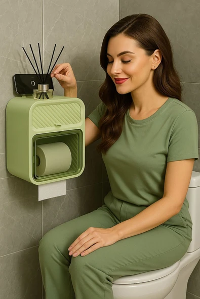 UZUNKAYA HOME Tuvalet Kağıdı Kutusu | Duvar Tipi | Akıllı Telefon Raflı | Banyo Organizeri | Dispenser Yapışkanlı