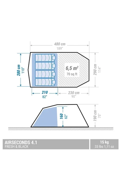 Decathlon 4 Kişilik Şişirilebilir Kamp Çadırı - 1 Odalı - Arpenaz 4.1 Fresh & Black - 2