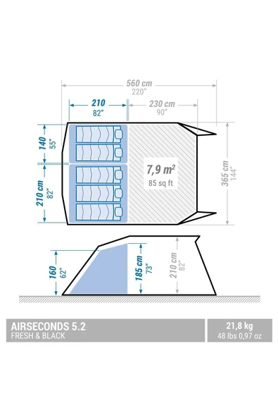 Decathlon 5 Kişilik Şişirilebilir Kamp Çadırı - 2 Oda - Air Seconds 5.2 F&B - 2