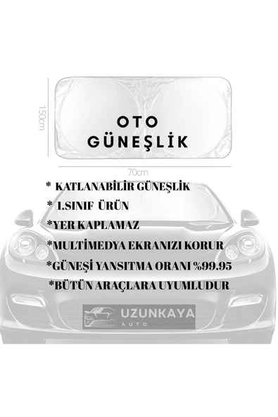 UZUNKAYA AUTO Araba Ön Cam Güneşlik Araba Cam Güneşliği Otomobil Güneşlikleri Araç Gölgelik Oto İçi - 3