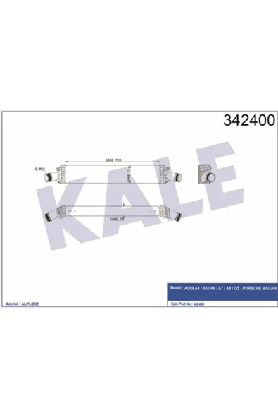 Kale 342400  Turbo Radyatörü A4 07- 2.7 TDI 3.0 TDI A5 05- A6 11- A7 10- A8 10- Q5 12- 720X134X76