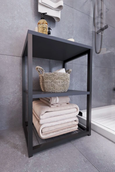 interGO Metal Ayaklı Dekoratif Tel Raflı Banyo Rafı - 6