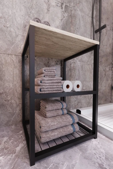 interGO Metal Ayaklı Dekoratif Tel Raflı Banyo Rafı - 6