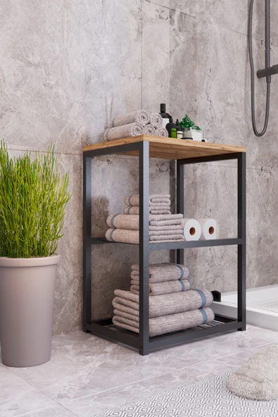 interGO Metal Ayaklı Dekoratif Tel Raflı Banyo Rafı