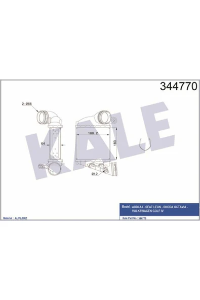 Kale 344770  Turbo Radyatörü Golf IV 01- 1.9 TDI 1.9 TDI A3 96- 1.9 TDI Leon 03- Octavia 96-