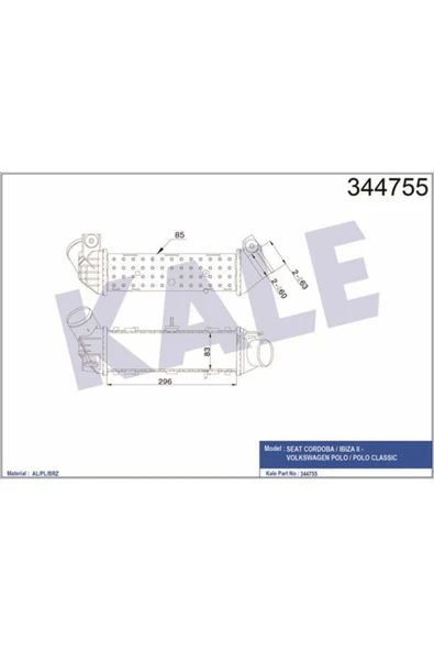 Kale 344755  Turbo Radyatörü Polo Classıc 99-01 1.9TDI Caddy II 00-03 1.9TDI Cordoba 99- Ibiza II 99-
