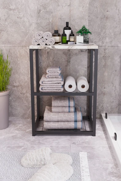 interGO Metal Ayaklı Dekoratif Tel Raflı Banyo Rafı - 2