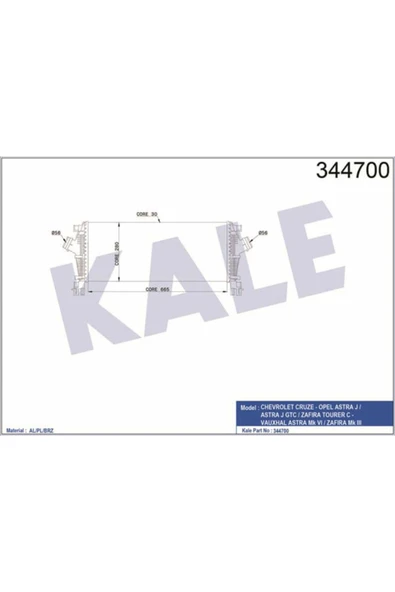 Kale 344700  Turbo Radyatörü Astra J 09- 1.4 16V 1.6 16V Turbo Zafira C 11- 665X280X30 ürün görseli 1