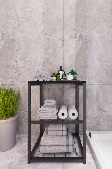 interGO Metal Ayaklı Dekoratif Tel Raflı Banyo Rafı - 5