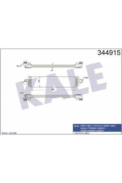 Kale 344915 Turbo Radyatörü Intercooler Cmax Iı 10 Focus Iıı 13 Kuga Iı 13 Transit Connect 13 1.6 Al/pl/brz