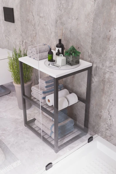 interGO Metal Ayaklı Dekoratif Tel Raflı Banyo Rafı - 3