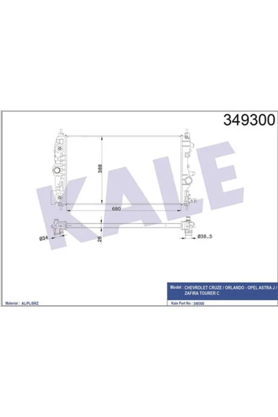 Kale 349300  Su Radyatörü Astra J 09- 1.4 16V Turbo At Zafira C 11- / Cruze 09- J300 J305 680X397X28