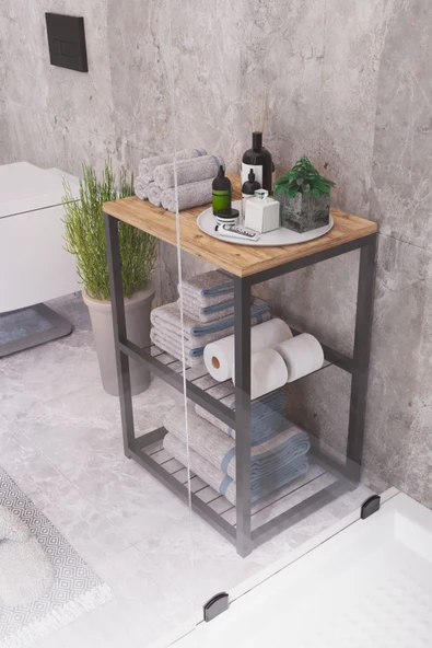 interGO Metal Ayaklı Dekoratif Tel Raflı Banyo Rafı - 3