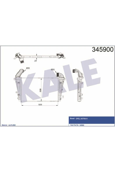 Kale 345900 OTO Radyatör  Turbo Radyatörü Astra H 06- 1.7 Cdtı 523X328.6X27