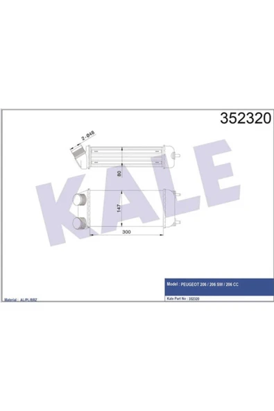 Kale 352320  Turbo Radyatörü Intercooler Peugeot 206 206 Sw 206 Cc 1.6 HDI 02- 2.0 HDI 98-