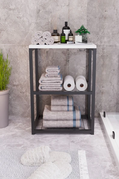 interGO Metal Ayaklı Dekoratif Tel Raflı Banyo Rafı - 2