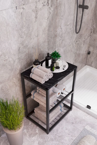 interGO Metal Ayaklı Dekoratif Tel Raflı Banyo Rafı - 4
