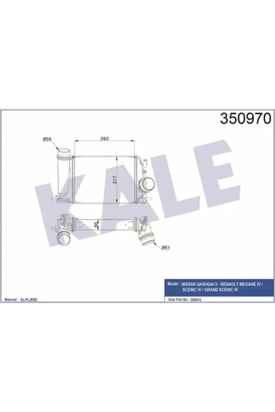 Kale 350970 OTO Radyatör  Turbo Radyatörü Megane IV Grandtour 1.2 Tce 16- Nissan Qashqai 1.2 Dı G T