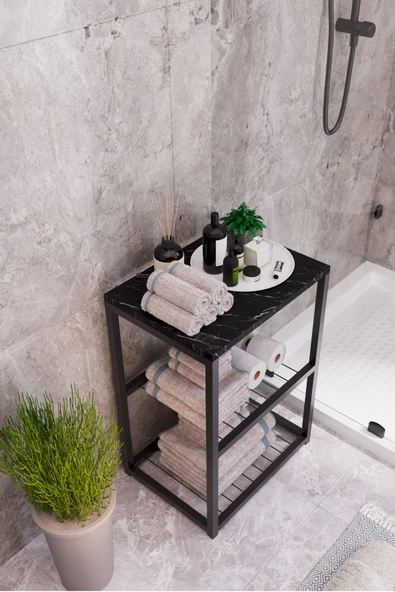interGO Metal Ayaklı Dekoratif Tel Raflı Banyo Rafı - 7