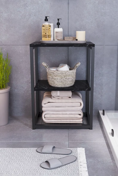 interGO Metal Ayaklı ve Ahşap Raflı Dekoratif Banyo Rafı - 2