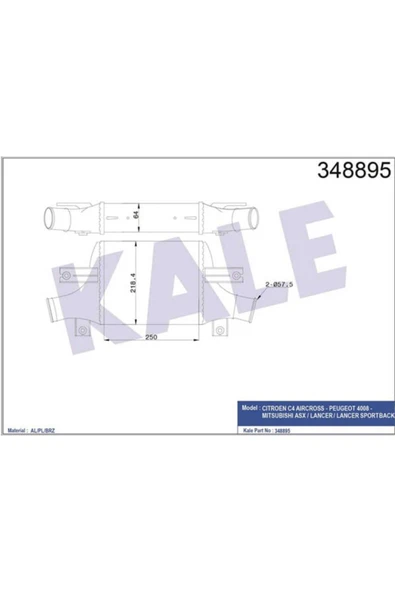 Kale 348895 OTO Radyatör  Turbo Radyatörü 250×218.4×64 4008 C4 Aircross Lancer Asx 4Wd 1.6 1.8 2.2
