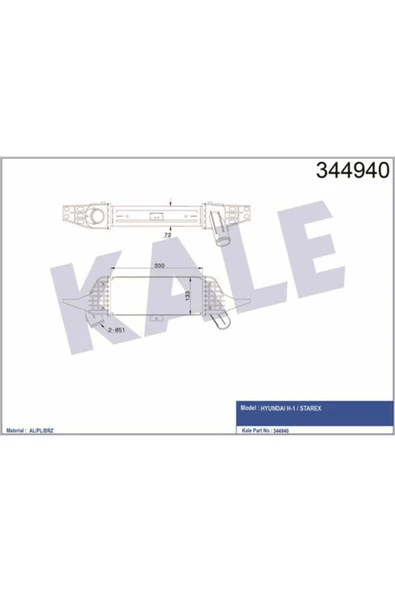 Kale 344940 OTO Radyatör  Turbo Radyatörü H100 Porter-H1 Starex 2.5 01-04 Al Pl Brz