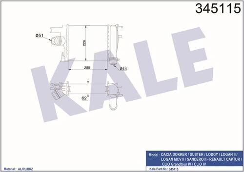 Kale 345115 OTO Radyatör  Turbo Radyatörü CLIO IV 13- 1.2 Tce 1.2 16V 1.5 DCI CLIO Thalia III Tce 1.5 Isıtma Soğutma Sist. 38079973 ürün görseli 1