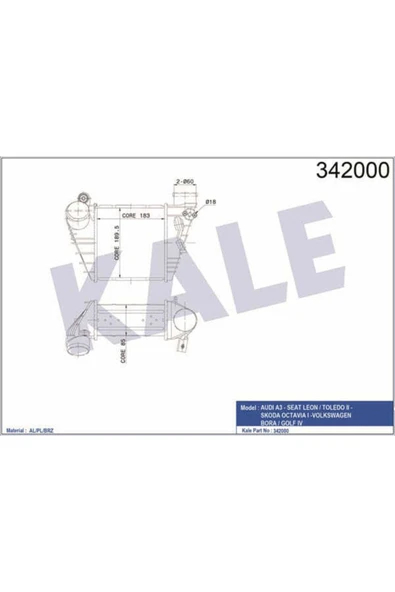 Kale 342000 Oto Radyatör  Turbo Radyatörü Golf Iv 98- Bora 98- 1.8t 1.9 Tdı / A3 96- / Toledo Iı 98-