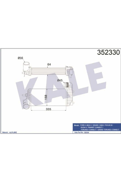 Kale 352330  Turbo Radyatörü Intercooler Ford C-Max II Grand CMax Focus III Kuga II Transit Connect T