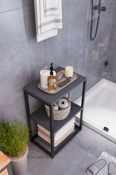 interGO Metal Ayaklı Dekoratif Tel Raflı Banyo Rafı - 4