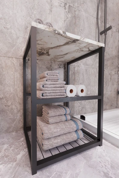 interGO Metal Ayaklı Dekoratif Tel Raflı Banyo Rafı - 6