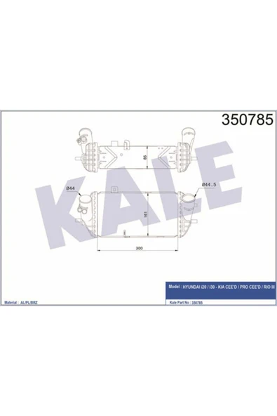 Kale 350785  Turbo Radyatörü 300×161×85 Accent IV İ20 İ30 1.4 1.6 CRDI 10-15 Ceed Rio III 1.4 1.6 11-