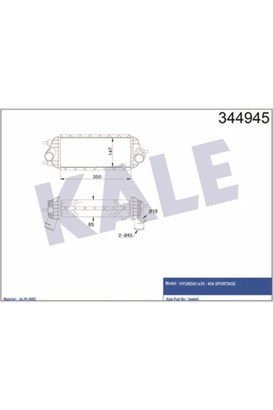 Kale 344945 OTO Radyatör  Turbo Radyatörü İx35 10- Sportage 13- 1.7 CRDI Al Pl Brz