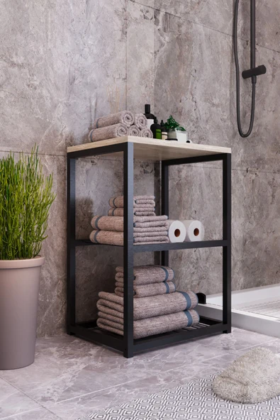 interGO Metal Ayaklı Dekoratif Tel Raflı Banyo Rafı